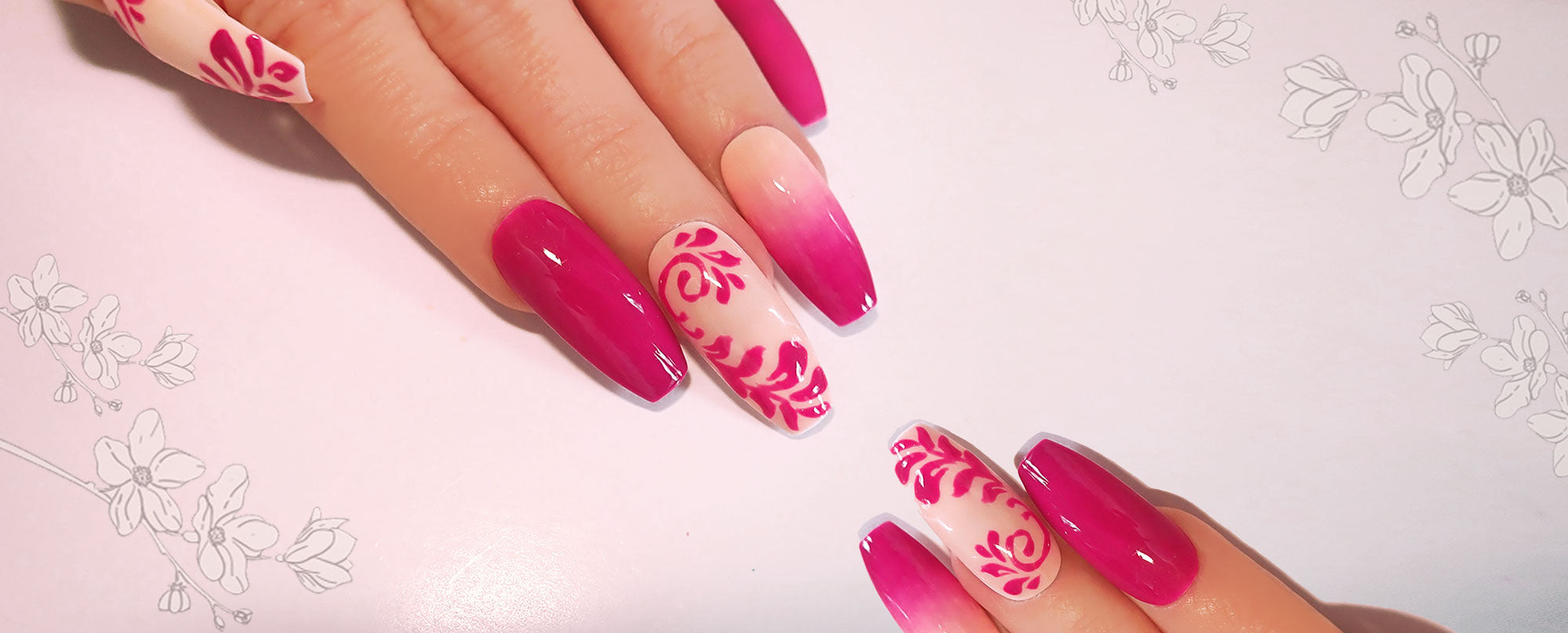 Fuchsia Flower & Ombre Nails Nail Art Bay