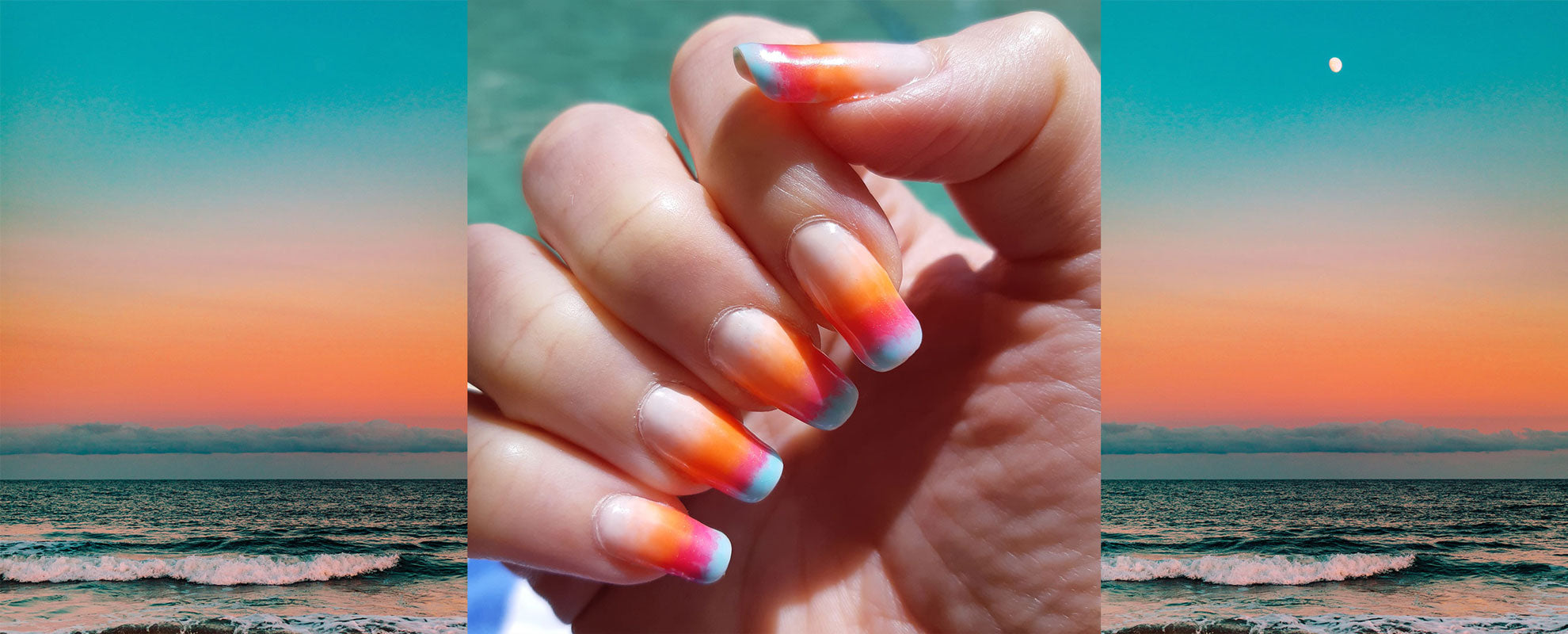 Sunset Ombre Nails on a nude base Nail Art Bay