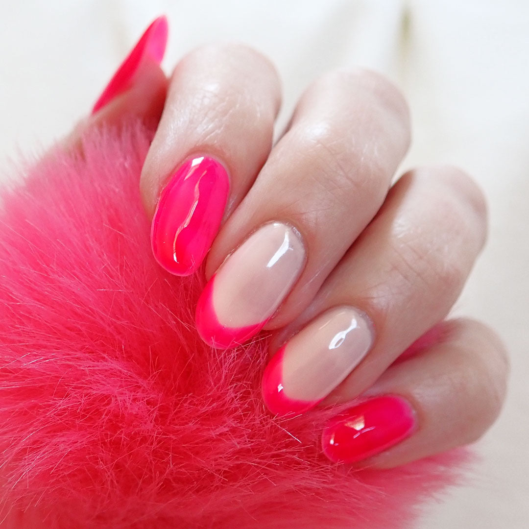 french manicure tips hot pink nails pink gel polish by nail art bay Australia glossy pink nail art