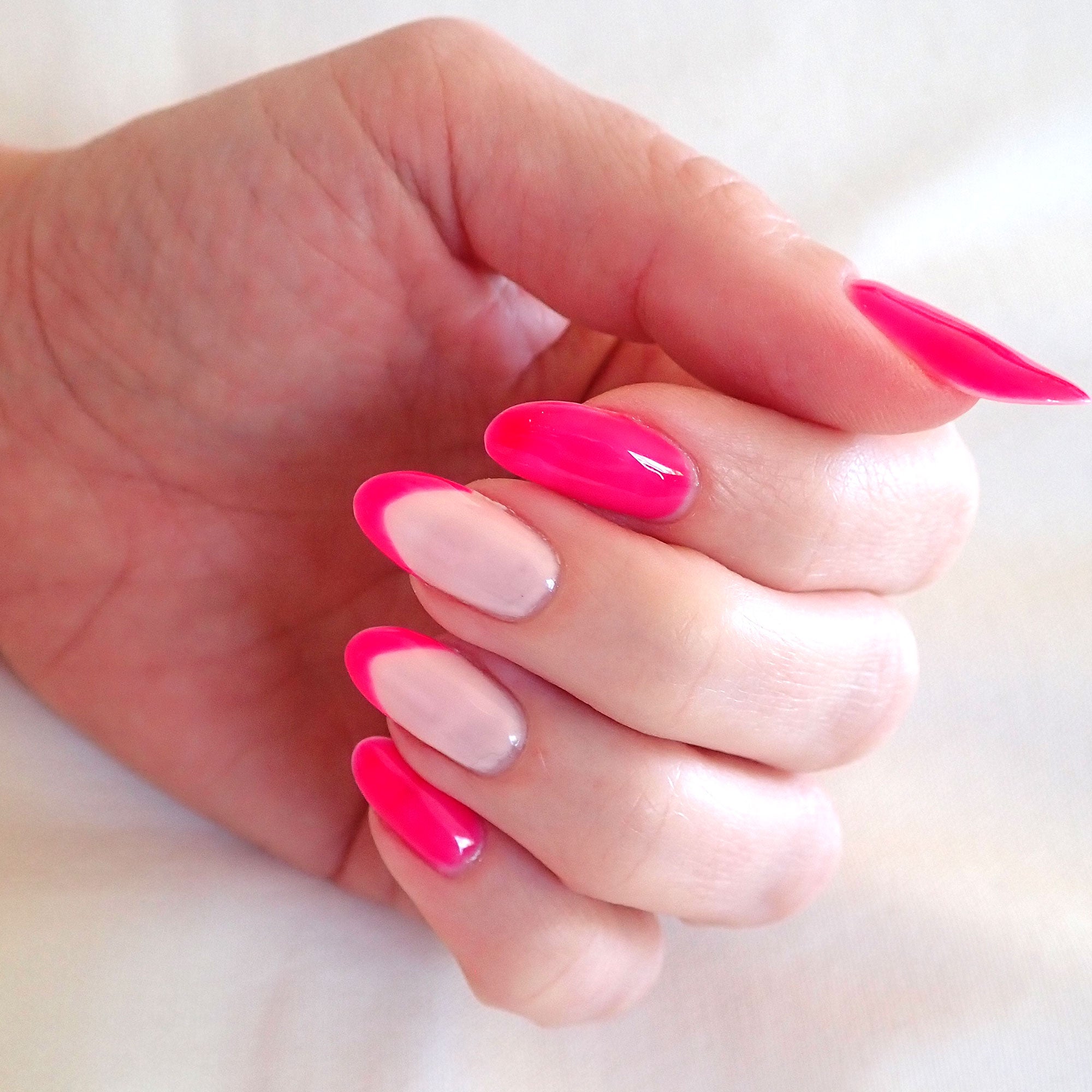 french manicure tips hot pink nails pink gel polish by nail art bay Australia nail art